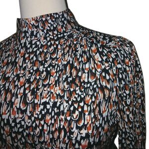 NWT EXPRESS Women L High Collar Boho Peasant Long Sleeve Top Colorful Geo Print